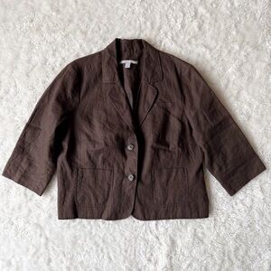 Old Navy Woman Brown 100% Linen Button Front Crop Blazer Jacket XL Classic